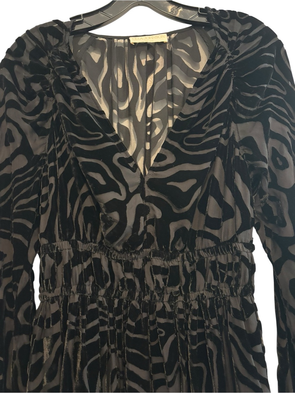 Ulla Johnson Elora Silk & Velvet Black Midi Dress Women Size 6 - Picture 2 of 10
